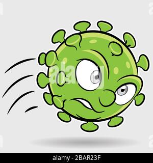 Abbildung: Cartoon greift grünes Coronavirus an Stock Vektor