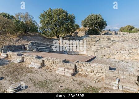 Odeon in der antiken Stadt Troja in der Türkei. Stockfoto