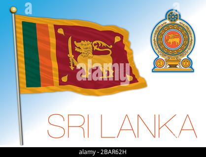 Offizielle Nationalflaggen und -Wappen Sri Lankas, indien, Vektorillustration Stock Vektor