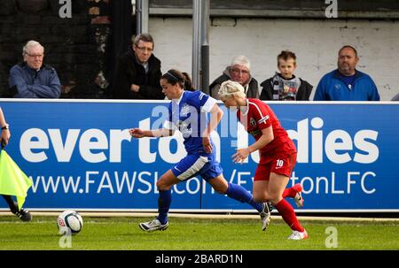 Everton Ladies' Gwen Harries und Bristol Academy Damen Jess Fishllock Stockfoto