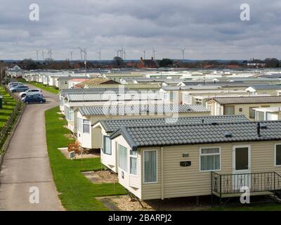 Caravan Park entlang der Küste zwischen Mablethorpe und Sutton on Sea, Lincoln, Großbritannien Stockfoto