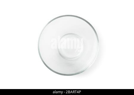 Glasschale isoliert auf weißem Hintergrund. Ansicht von oben Stockfoto