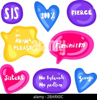 Kollektion von mehrfarbigen, glänzenden Vektor-Aufklebern auf weißem Hintergrund. Aufklebersatz in verschiedenen Formen. Cooler Ausdruck, Sprache, Ausdruck. Slang Stock Vektor