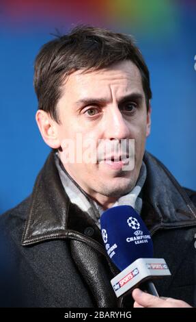 Sky Sports pundit Gary Neville vor dem Spiel zwischen Manchester City und Borussia Dortmund Stockfoto