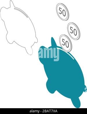 3D-Vektor der Schweinebank mit Münzen Stock Vektor