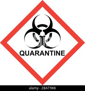 Rotes Warnschild mit Symbol für biologische Gefährdung und QUARANTÄNETEXT Stockfoto