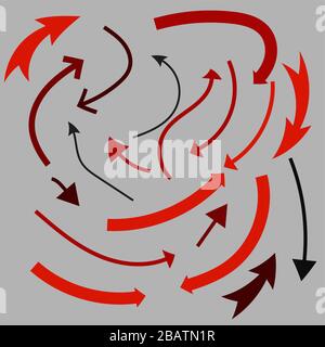 In die richtige Richtung. Abbildung der Tinte. Symbol für Verknüpfungssymbol. Roter Pfeil gesetzt. Pfeile im Skizzenstil. Symbolsatz für Linienvektor-Pfeile Stock Vektor