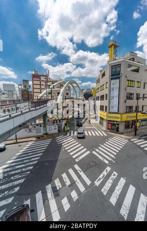 Saitama, Japan - 5. August 2019: Innenstadt von Kawagoe in der Nähe des Bahnhofs. Stockfoto