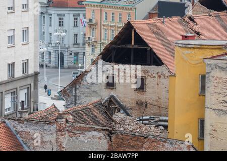 Erdbeben in Zagreb, 22. Marth 2020. Damager Gebäude in der Altstadt in der Nähe des Jelacic Platzes Stockfoto