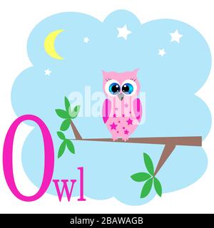 O für Eule ABC tierisches Alphabet Stock Vektor