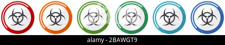 Biohazard Icon Set, flache Vektorgrafiken in 6 Farben, Optionen für Webdesign und mobile Anwendungen Stock Vektor