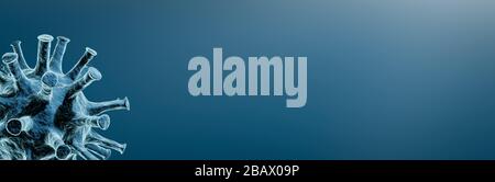 Abbildung: Grippe-COVID-19-Viruszelle. Coronavirus Covid 19 - Hintergrund der Influenza-Epidemie. Pandemic Medical Health Risk 3D-Illustrationskonzept. Stockfoto