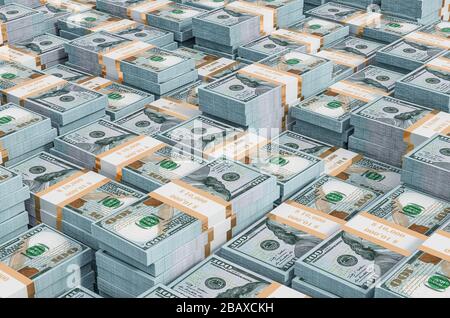 Hintergrund aus Dollarpaketen, 3D-Rendering Stockfoto