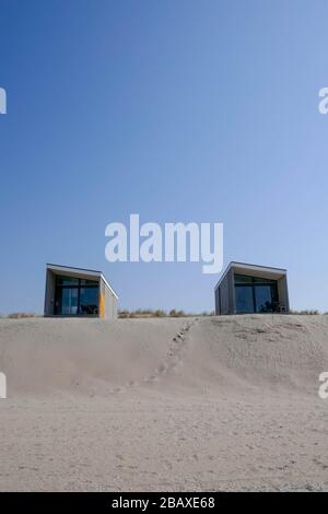 strandhäuser aus holz zu mieten in Kijkduin, DEN HAAG, Holland Stockfoto