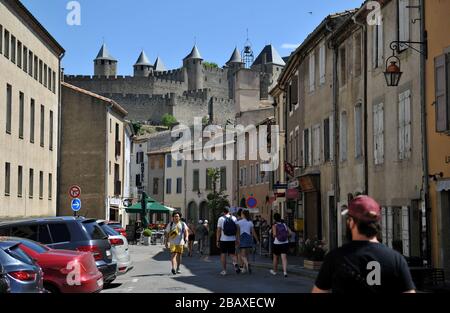 Zitadelle, ummauerte Stadt und Burg in Carcassonne, Aude, Frankreich Stockfoto