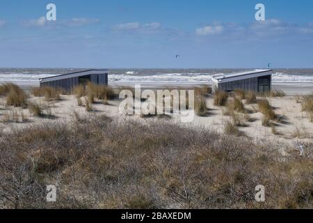 strandhäuser aus holz zu mieten in Kijkduin, DEN HAAG, Holland Stockfoto