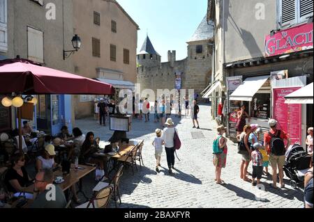 Zitadelle, ummauerte Stadt und Burg in Carcassonne, Aude, Frankreich Stockfoto