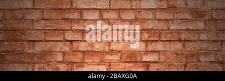 Rote Mauer aus Backstein, breites Panorama aus Maurerwerk Stockfoto