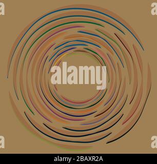 Mehrfarbig geschweift, Spule, Kreiselvolutform. Garnwirbel konzentrisch, radial, strahlend und kreisförmig, kreisförmig drehend Stock Vektor