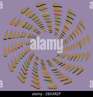 Mehrfarbig geschweift, Spule, Kreiselvolutform. Garnwirbel konzentrisch, radial, strahlend und kreisförmig, kreisförmig drehend Stock Vektor