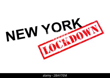 NEW YORK mit einem roten LOCKDOWN-GUMMISTEMPEL. Stockfoto