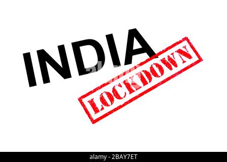 INDIEN mit einem roten LOCKDOWN-GUMMISTEMPEL. Stockfoto