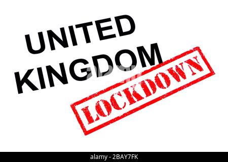 GROSSBRITANNIEN mit einem roten LOCKDOWN-GUMMISTEMPEL. Stockfoto