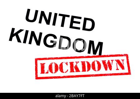 GROSSBRITANNIEN mit einem roten LOCKDOWN-GUMMISTEMPEL. Stockfoto