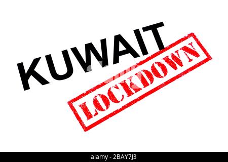 KUWAIT mit einem roten LOCKDOWN-GUMMISTEMPEL. Stockfoto