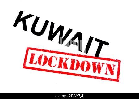 KUWAIT mit einem roten LOCKDOWN-GUMMISTEMPEL. Stockfoto