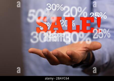 Eine Hand mit rotem Prozentzeichen 3d Stockfoto