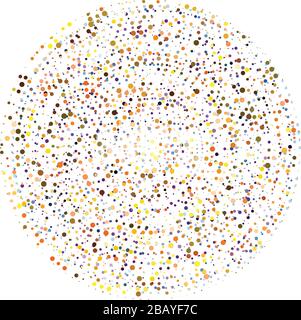 Zufällige Punkte, Kreise abstrakt. Sprenkel, radial gepunktet, strahlend, kreisförmige geometrische Abbildung. Polka-dots, pointillist, pointillism Design elemen Stock Vektor