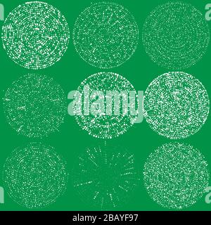 Zufällige Punkte, Kreise abstrakt. Sprenkel, radial gepunktet, strahlend, kreisförmige geometrische Abbildung. Polka-dots, pointillist, pointillism Design elemen Stock Vektor