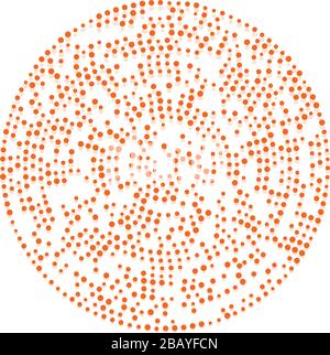 Zufällige Punkte, Kreise abstrakt. Sprenkel, radial gepunktet, strahlend, kreisförmige geometrische Abbildung. Polka-dots, pointillist, pointillism Design elemen Stock Vektor