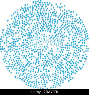 Zufällige Punkte, Kreise abstrakt. Sprenkel, radial gepunktet, strahlend, kreisförmige geometrische Abbildung. Polka-dots, pointillist, pointillism Design elemen Stock Vektor
