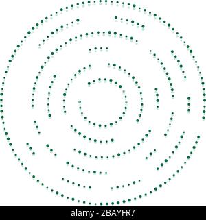 Zufällige Punkte, Kreise abstrakt. Sprenkel, radial gepunktet, strahlend, kreisförmige geometrische Abbildung. Polka-dots, pointillist, pointillism Design elemen Stock Vektor