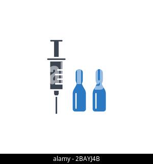 Symbol für Spritzen- und Laborröhrchen im Zusammenhang mit Vektor-Glyphe. Stock Vektor