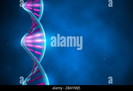 Humane DNA-Stränge konzeptionieren Hintergrund. 3D-Rendering Stockfoto