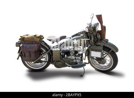 Classic Army Motorrad isoliert auf weiß Stockfoto