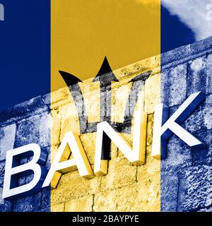 Finanz- und Wirtschaftskonzept der Bank mit Flagge von Barbados Stockfoto