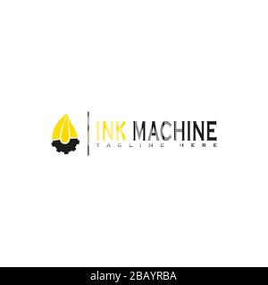 Dieses Logo zeigt eine Tintenmaschine mit zwei Symbolen, nämlich dem Tintentropfen und dem Getriebesymbol für die Maschine. Dieses Logo ist suitabl Stock Vektor