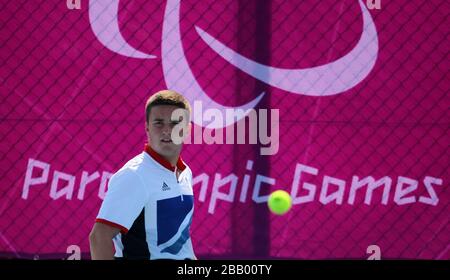 Großbritanniens Gordon Reid während des Herrendoppels um Platz 16 im Eton Manor, Olympic Park, London. Stockfoto