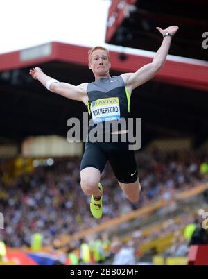 Großbritanniens Greg Rutherford im Einsatz beim Herren-Weitsprung beim großen Preis von Aviva Birmingham Stockfoto