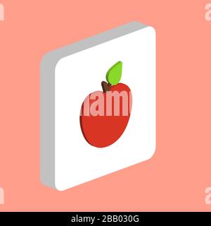 Einfaches Vektorsymbol "Apfelfrucht". Designvorlage für Symbole für Web Mobile UI-Element. Perfektes farbisometrisches Piktogramm auf 3D-weißem Quadrat. A Stock Vektor