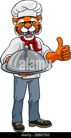 Tiger-Chef Mascot Cartoon Charakter Stock Vektor