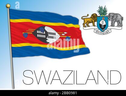 Swasiland offizielle Nationalflaggen und -Wappen, afrikanisches Land, Vektorillustration Stock Vektor