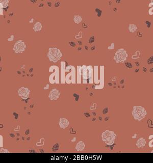 Rose Blumen und Herzen nahtloses Vektormuster Stock Vektor