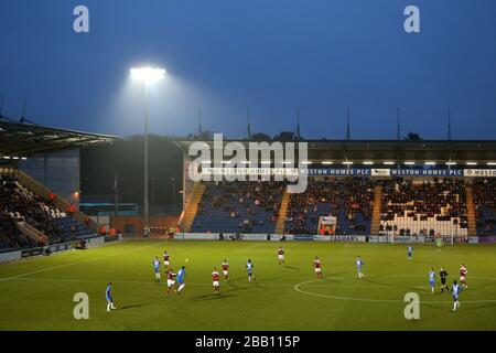 Ein allgemeiner Blick auf die im Weston Homes Community Stadium laufende Aktion Stockfoto