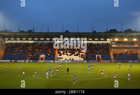 Ein allgemeiner Blick auf die im Weston Homes Community Stadium laufende Aktion Stockfoto