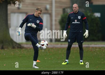 Englands Torhüter Joe hart (links) und John Ruddy während des Trainings Stockfoto